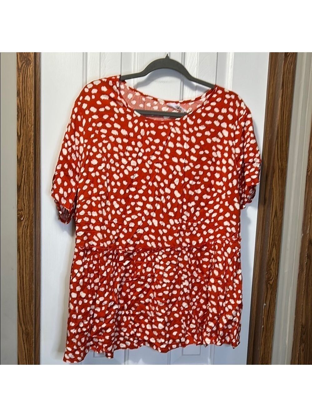 Agnes Orinda Red and White Short Sleeve Babydoll Blouse NWOT